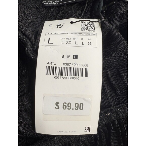 NWT Zara Shimmery Metallic Silver Black Ruffle Party Mini Dress Size Large - Picture 9 of 11